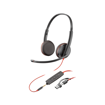 Poly Blackwire 3225 Stereo USB-C Headset + 3.5mm Plug + USB-C/A Adapter