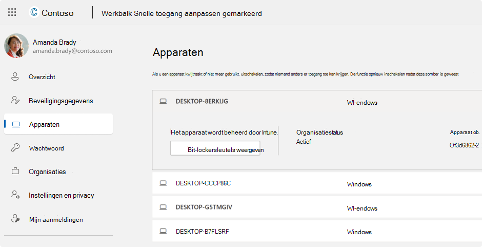 BitLocker-herstelsleutels werk/schoolaccount